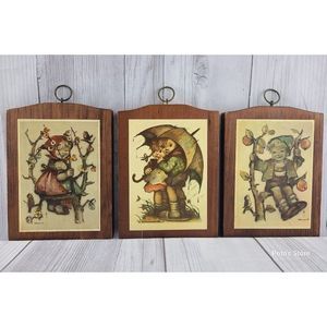 Vintage Set of 3 Hummel Wood Wall Plaques 5 1/2" x 7"